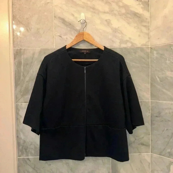 Lafayette 148 Navy Blue 1/2-Sleeve Zip Jacket w/ Pockets size M - Picture 10 of 10